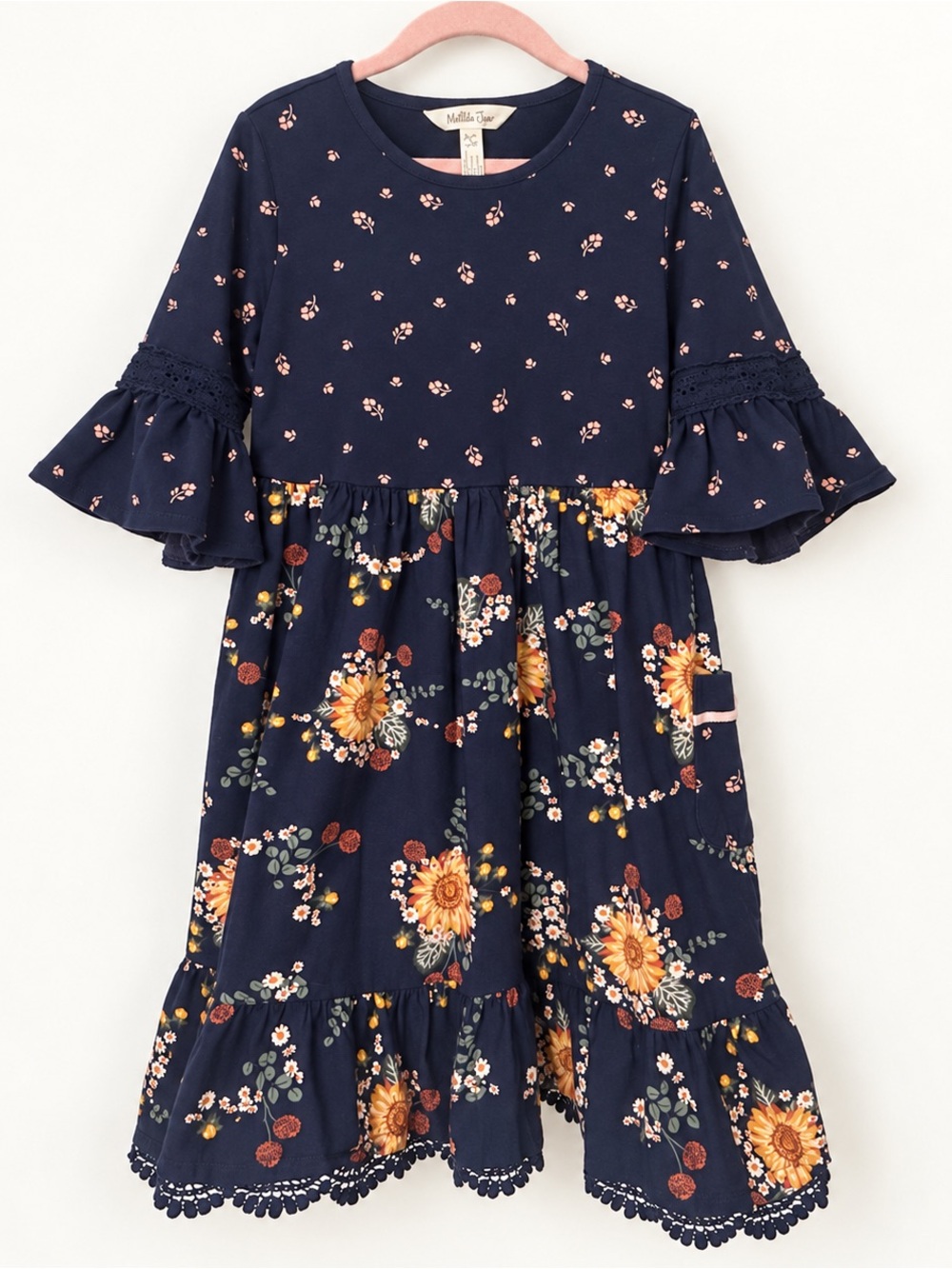 Matilda Jane Navy Floral Ruffle Sleeve Dress